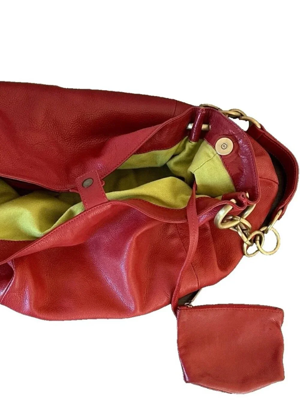 LUPO Leather Shoulder Hobo Bag Red Chain Handle